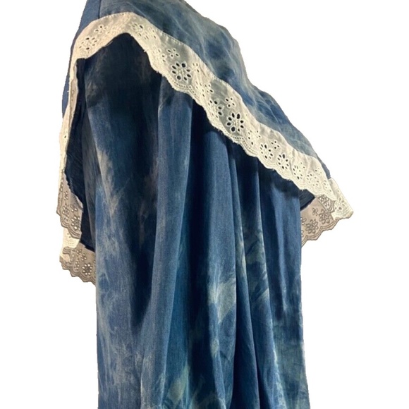 NWT 5RUE denim one shoulder dress w white eyelet ruffle trim Sz Medium MSRP $192 - Picture 10 of 15